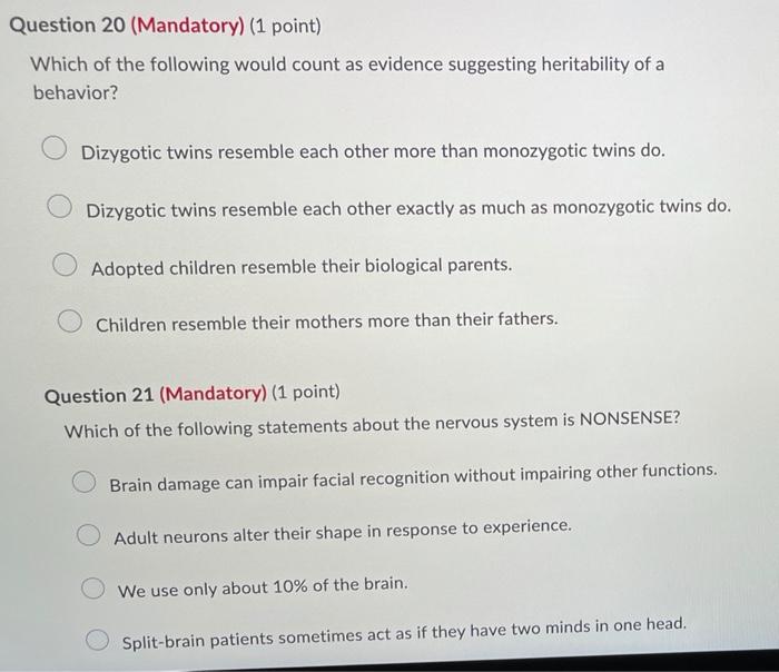 Solved Question 20 Mandatory 1 Point Which Of The