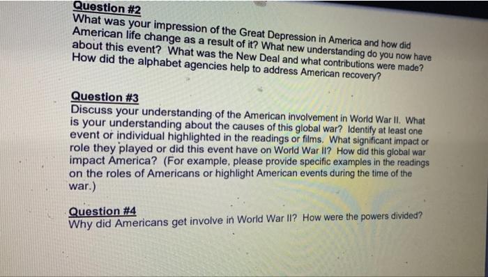 Question #2 What was your impression of the Great | Chegg.com