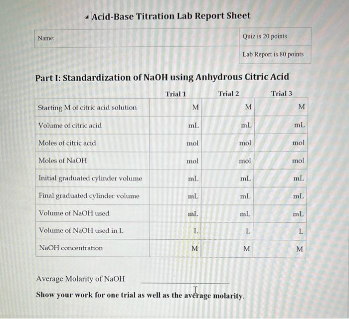 Solved CHEM 1411 Online Acid-Base Titration Lab Objectives: | Chegg.com