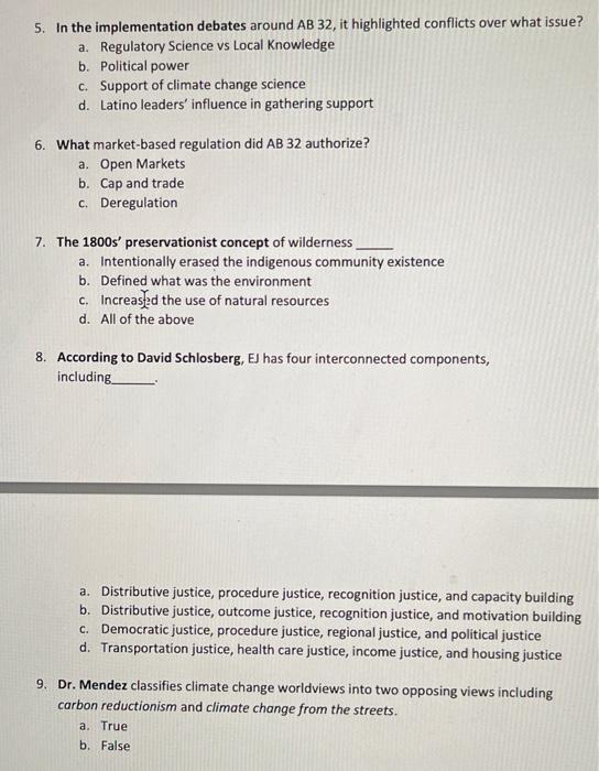 5. In the implementation debates around AB 32, it | Chegg.com