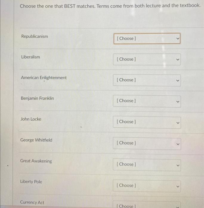 Choose the one that BEST matches. Terms come from