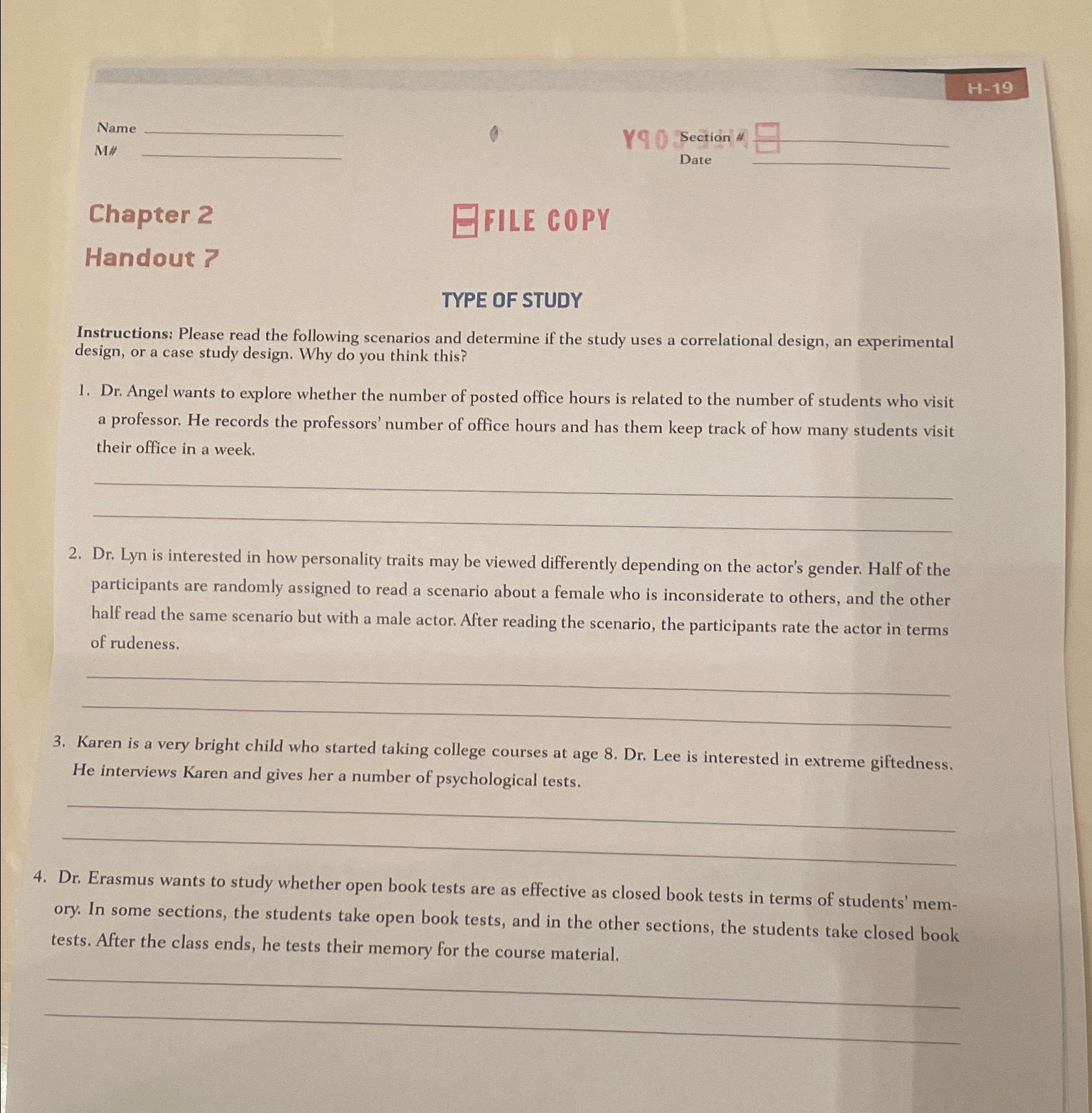 Solved H 19Nam M 0Y90 Section DateChapter 2Handout FILE Chegg