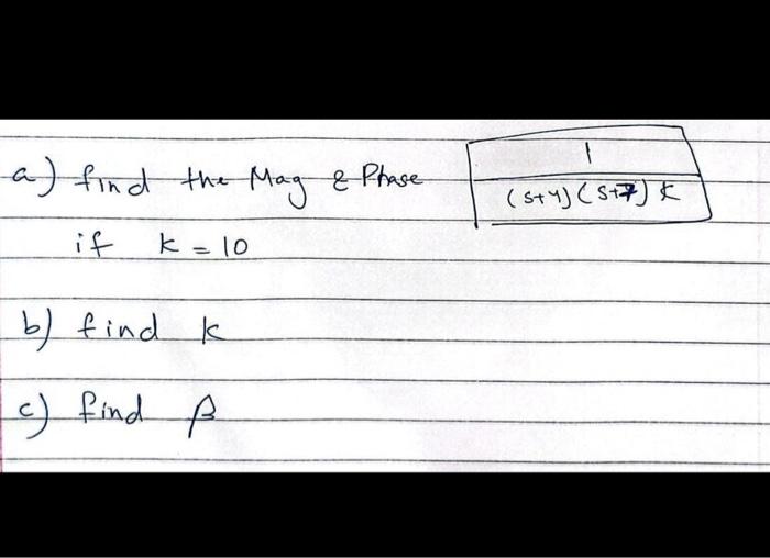 Solved a) find the Mag \& Phase if k=10 b) find k c) find β | Chegg.com