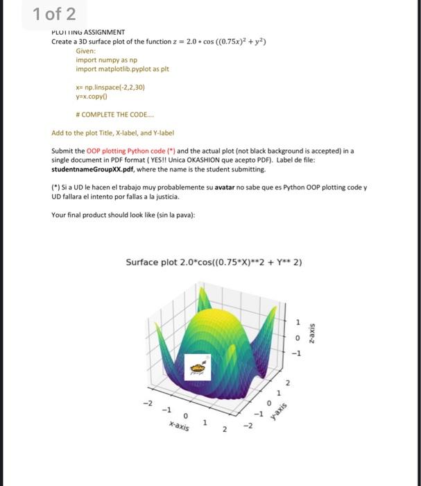 Solved PLUIIING ASSIGNMENT Create a 3D surface plot of the | Chegg.com