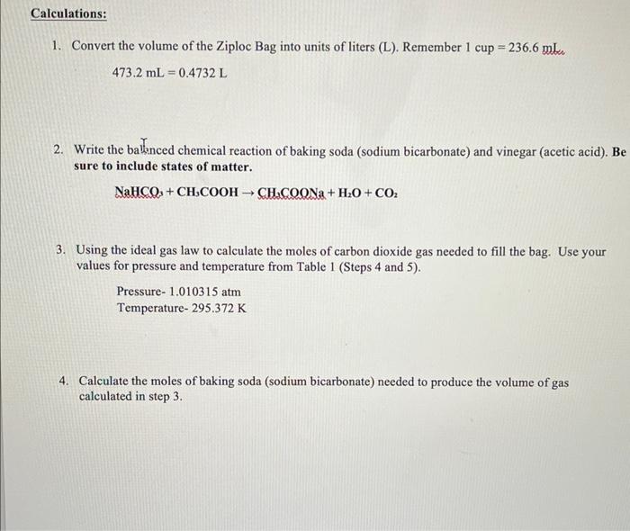 Solved Table 1 Calculated and Measured Volumes of Starting