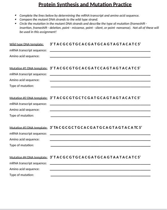 Solved - Complete the lines below by determining the MRNA | Chegg.com