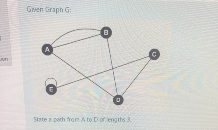 Solved Given Graph G B А C Gion E D State a path from A to D | Chegg.com