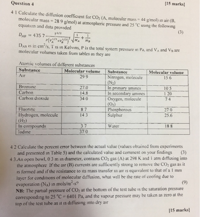 Solved [15 marks Question 4 41 Calculate the diffusion | Chegg.com