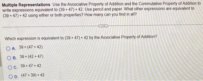 Solved Multiple Representations Use the Associative Property | Chegg.com