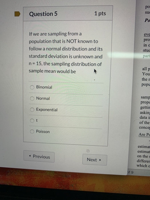 Solved po 1 pts sue Question 5 Po If we are sampling from a | Chegg.com