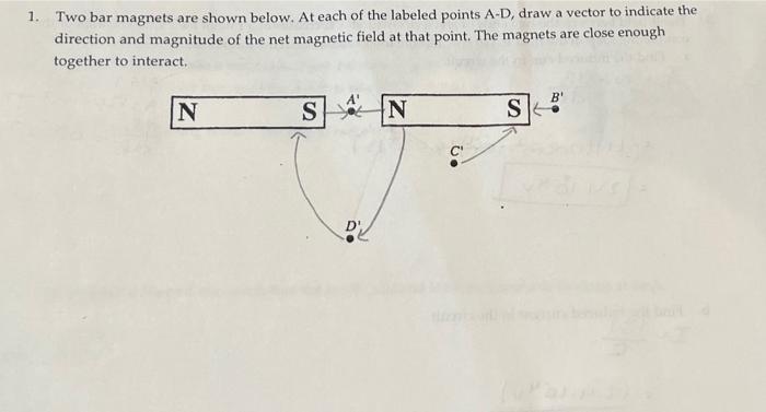 Solved 1. Two bar magnets are shown below. At each of the | Chegg.com