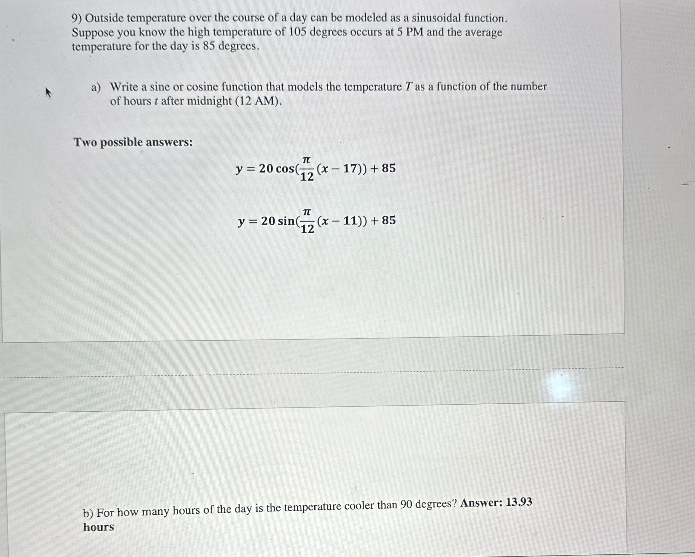 Solved Outside temperature over the course of a day can be | Chegg.com
