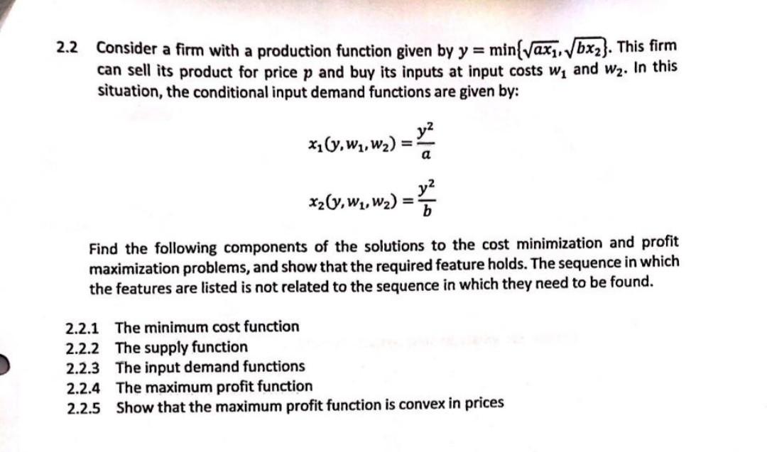 Solved 2.2 Consider a firm with a production function given | Chegg.com