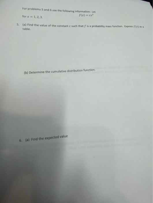 Solved For problems 5 and 6 use the following information | Chegg.com