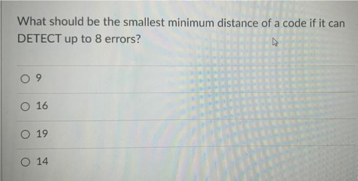 Solved A code with minimum distance 20 can correct up to how | Chegg.com