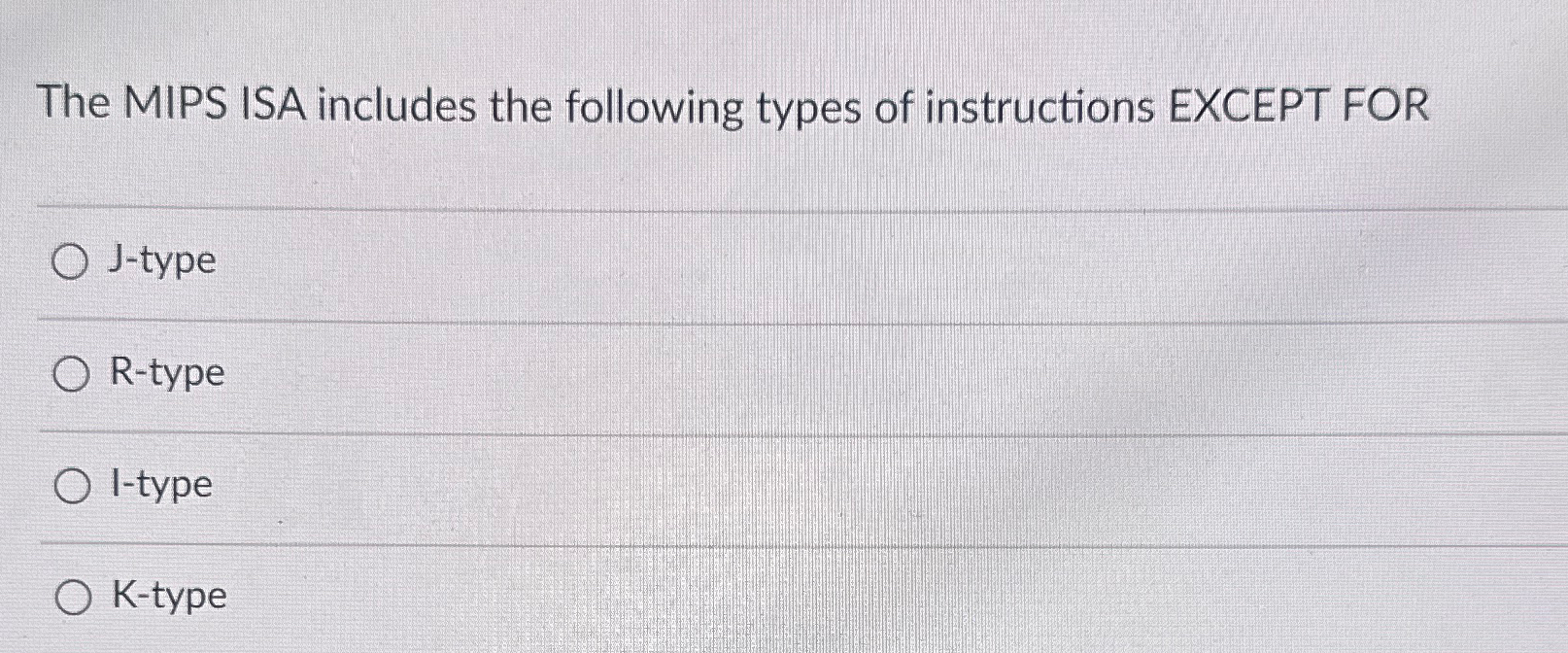 Solved The MIPS ISA includes the following types of | Chegg.com