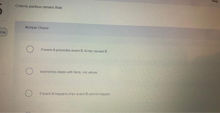 Solved Ceteris Paribus Means That Multiple Choice If Event A | Chegg.com