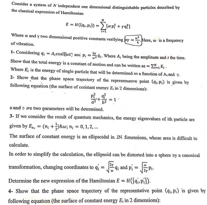 Solved Consider a system of N independent one dimensional | Chegg.com