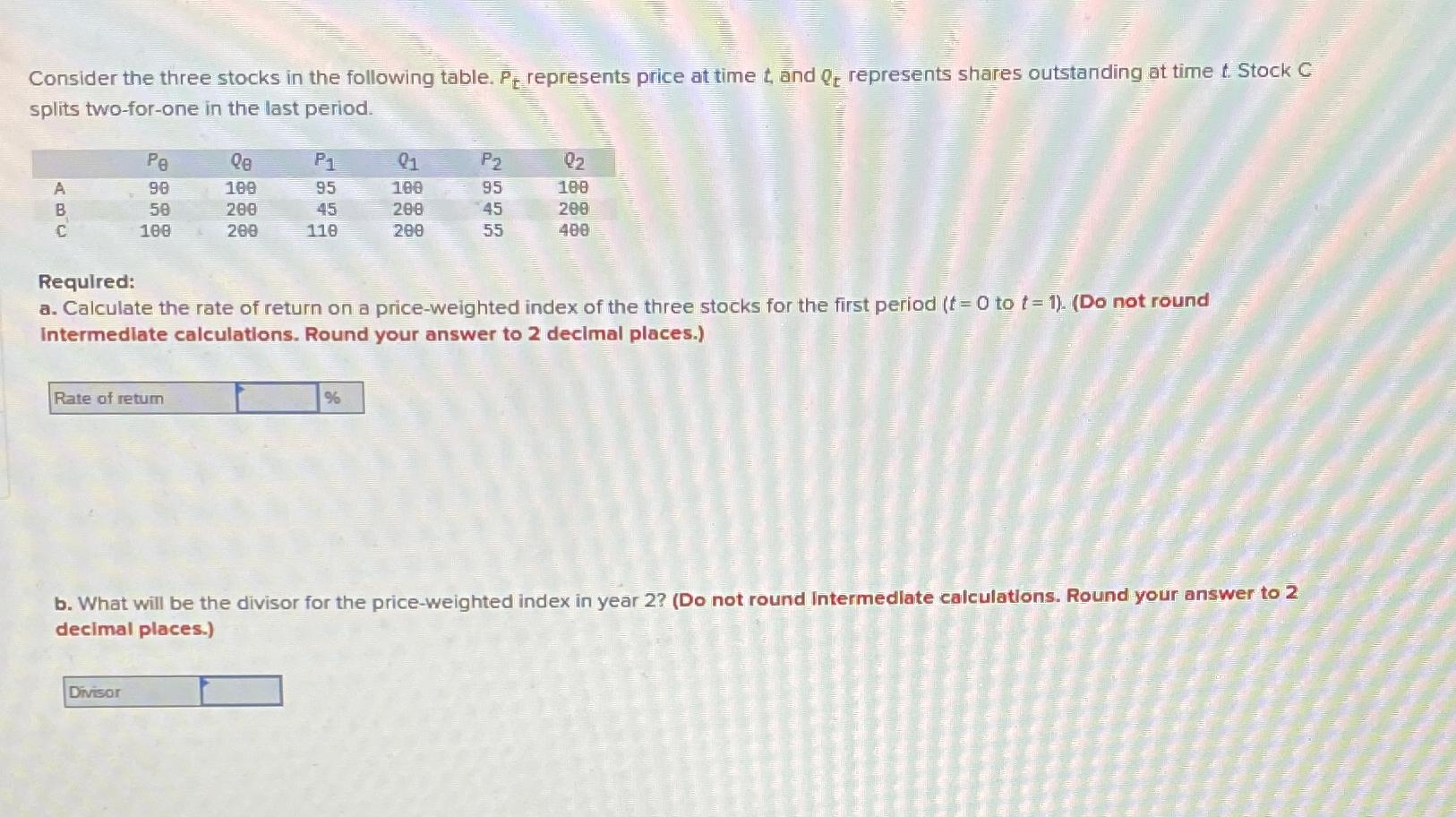 Solved Consider The Three Stocks In The Following Table. Pt | Chegg.com