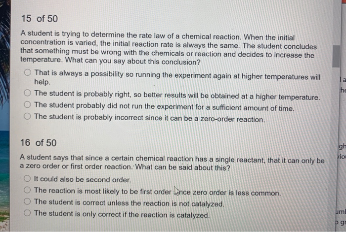 Solved 15 of 50 A student is trying to determine the rate | Chegg.com