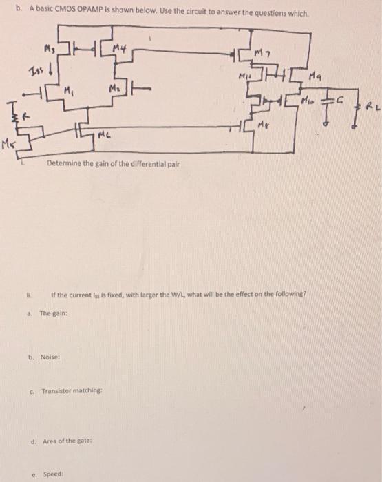 Solved b. A basic CMOS OPAMP is shown below. Use the circuit | Chegg.com