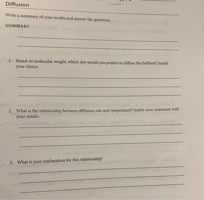 Solved Diffusion Write a summary of your results and answer | Chegg.com