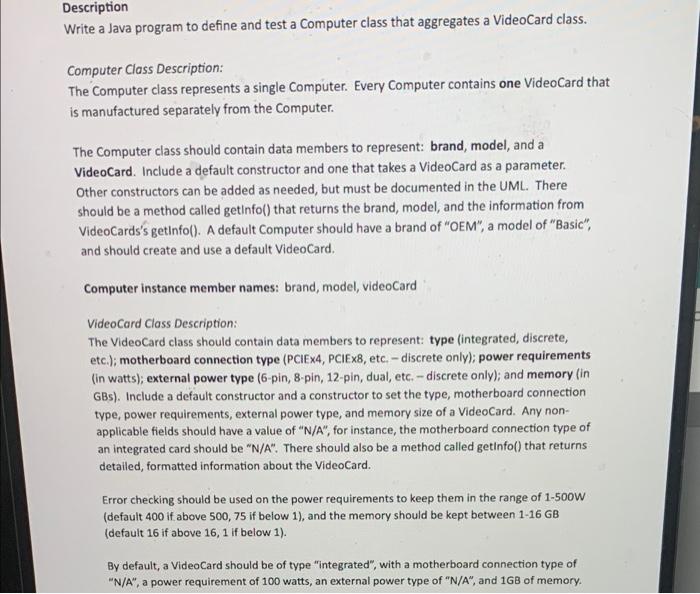 Solved Description Write a Java program to define and test a | Chegg.com