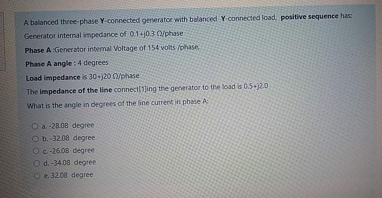 Solved A balanced three-phase Y-connected generator with | Chegg.com