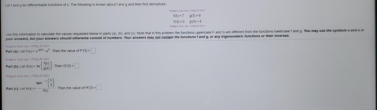 Solved Let Fand G Be Differentiable Functions Of X The F Chegg Com