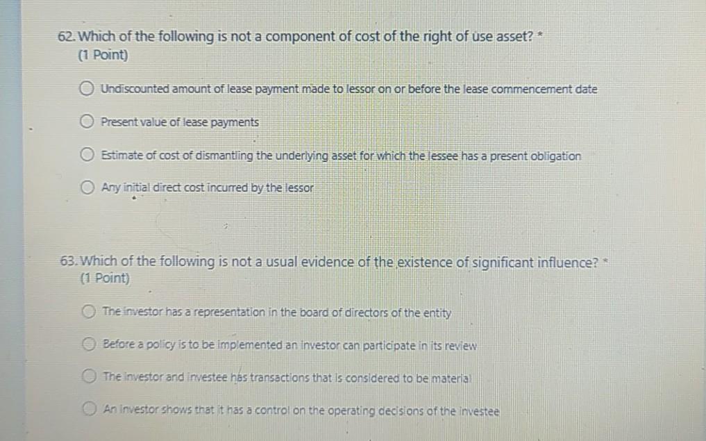 Solved 61. The cost of the rightofuse asset shall comprise