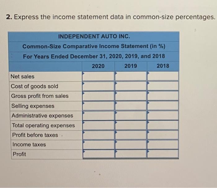 2. Express the income statement data in common-size percentages.
