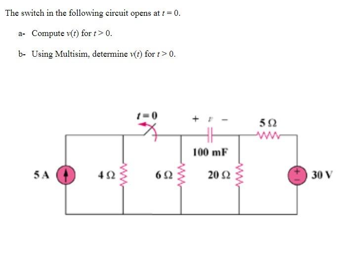Solved The switch in the following circuit opens at t=0. a- | Chegg.com