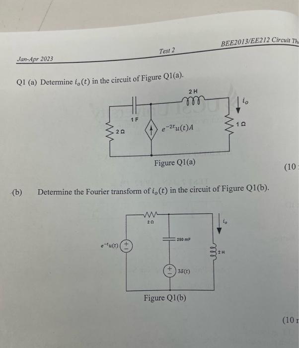 Solved Q1 (a) Determine io(t) in the circuit of Figure | Chegg.com