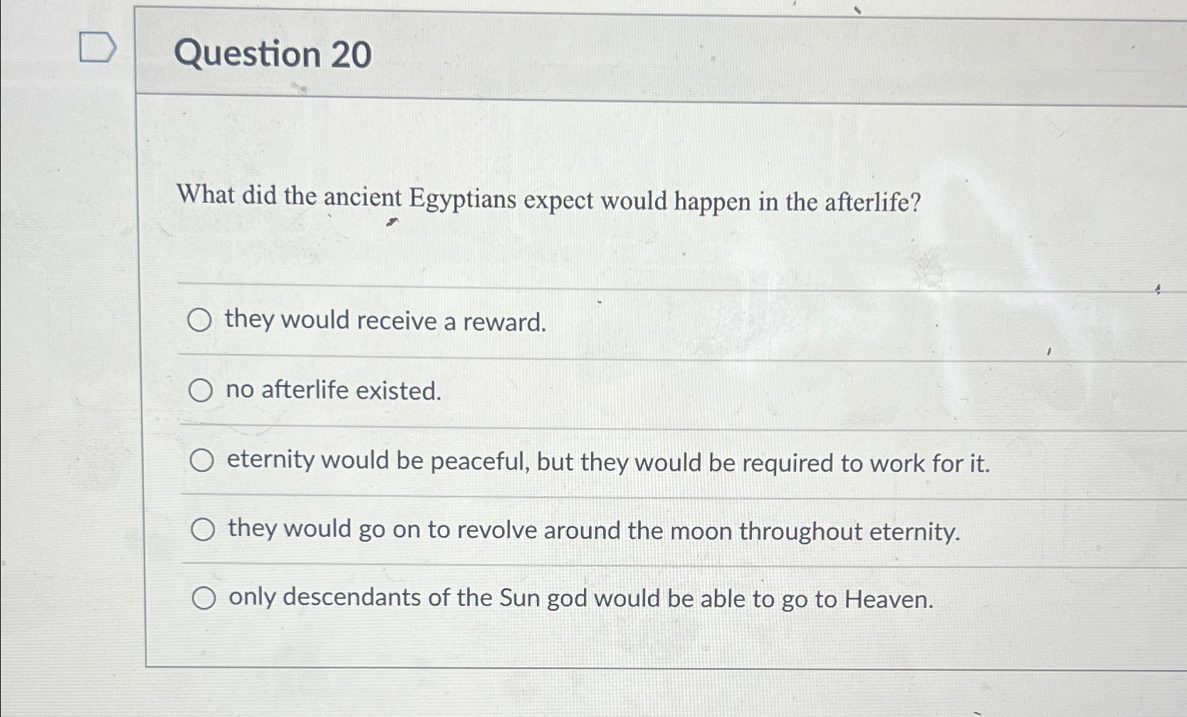 Solved Question 20What did the ancient Egyptians expect | Chegg.com