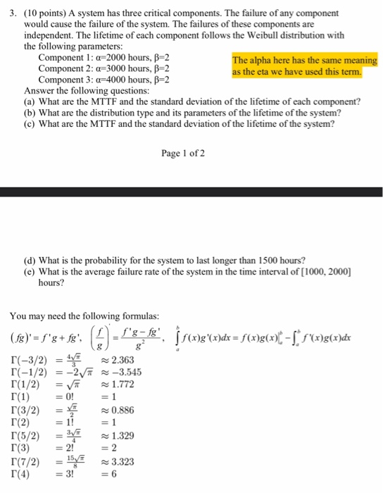 Solved 3. (10 points) A system has three critical | Chegg.com