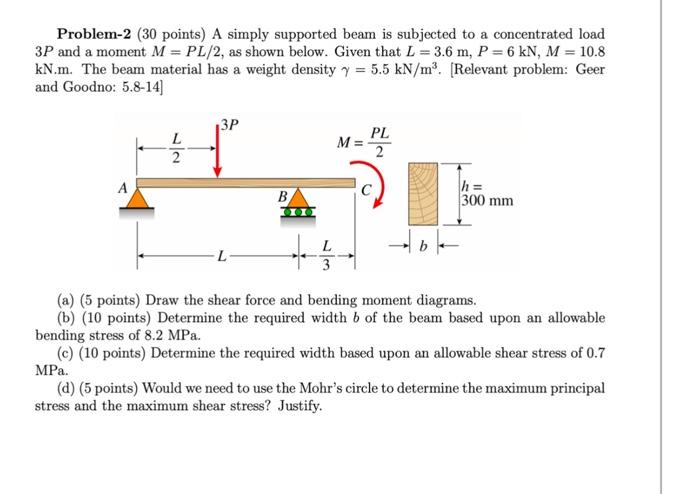 Solved Problem-2 (30 points) A simply supported beam is | Chegg.com