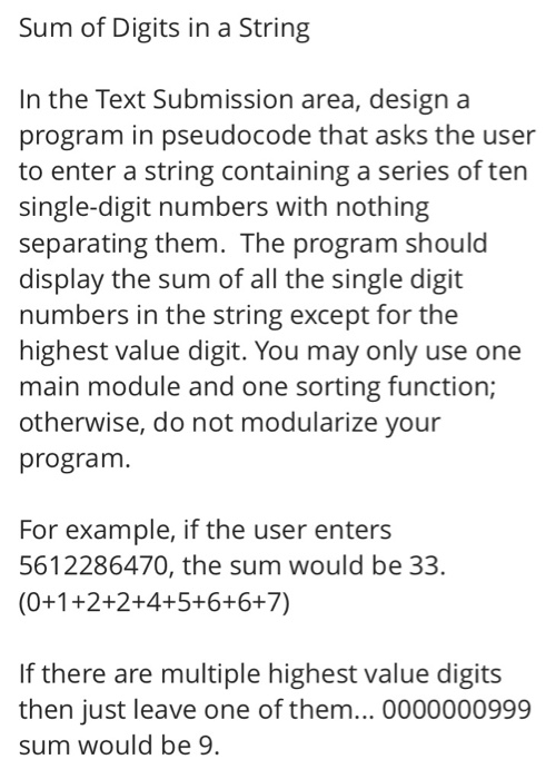 Solved Sum of Digits in a String In the Text Submission | Chegg.com
