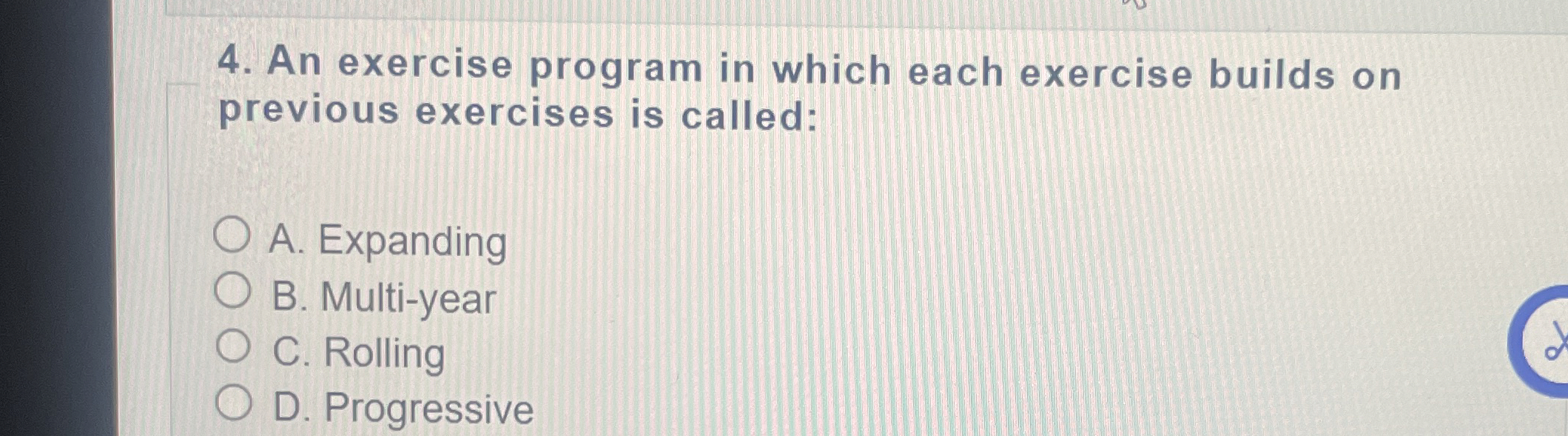 Solved An exercise program in which each exercise builds on | Chegg.com