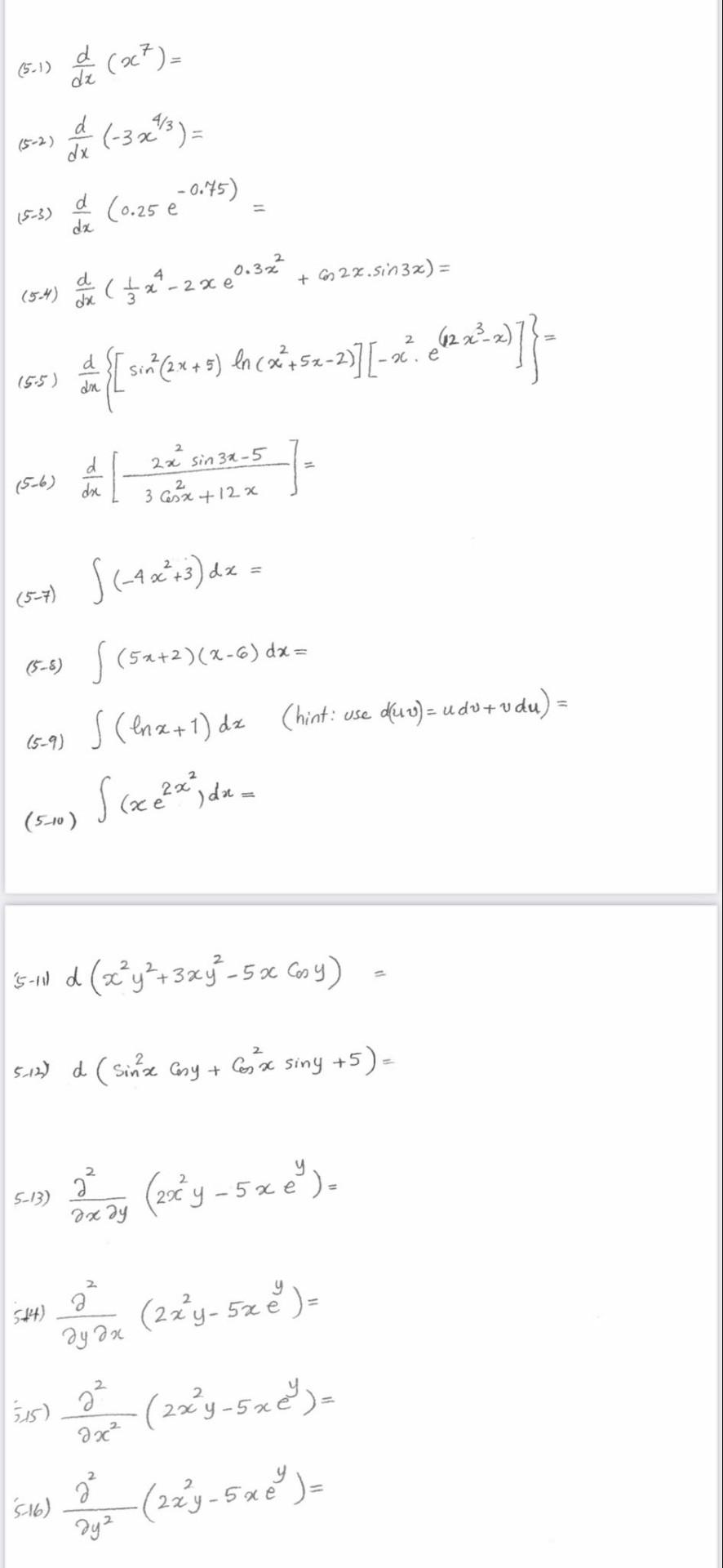 Solved 5 1 Dxd X7 5−2 Dxd −3x4 3 5 3