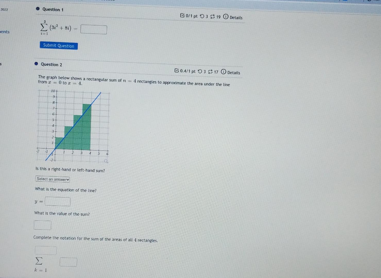 Solved 2022 Question 1 B0/1 pt 53 19 0 Details (3:2 + 8i) | Chegg.com