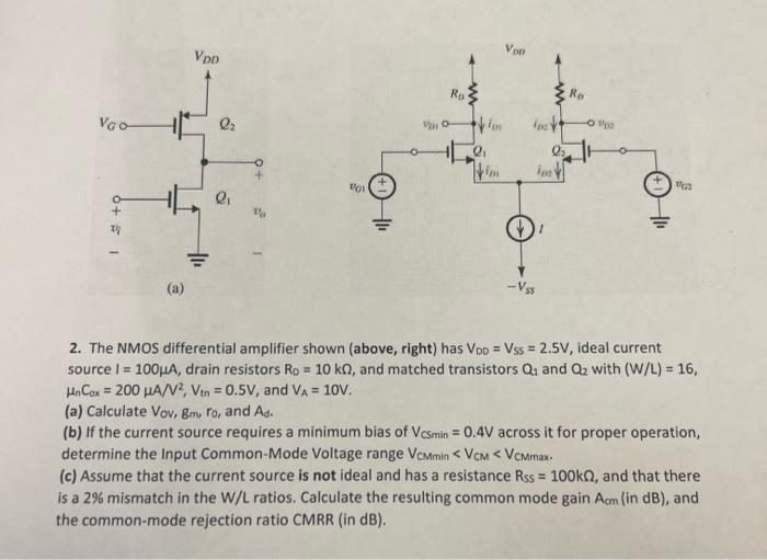 Solved 2. The NMOS differential amplifier shown (above,