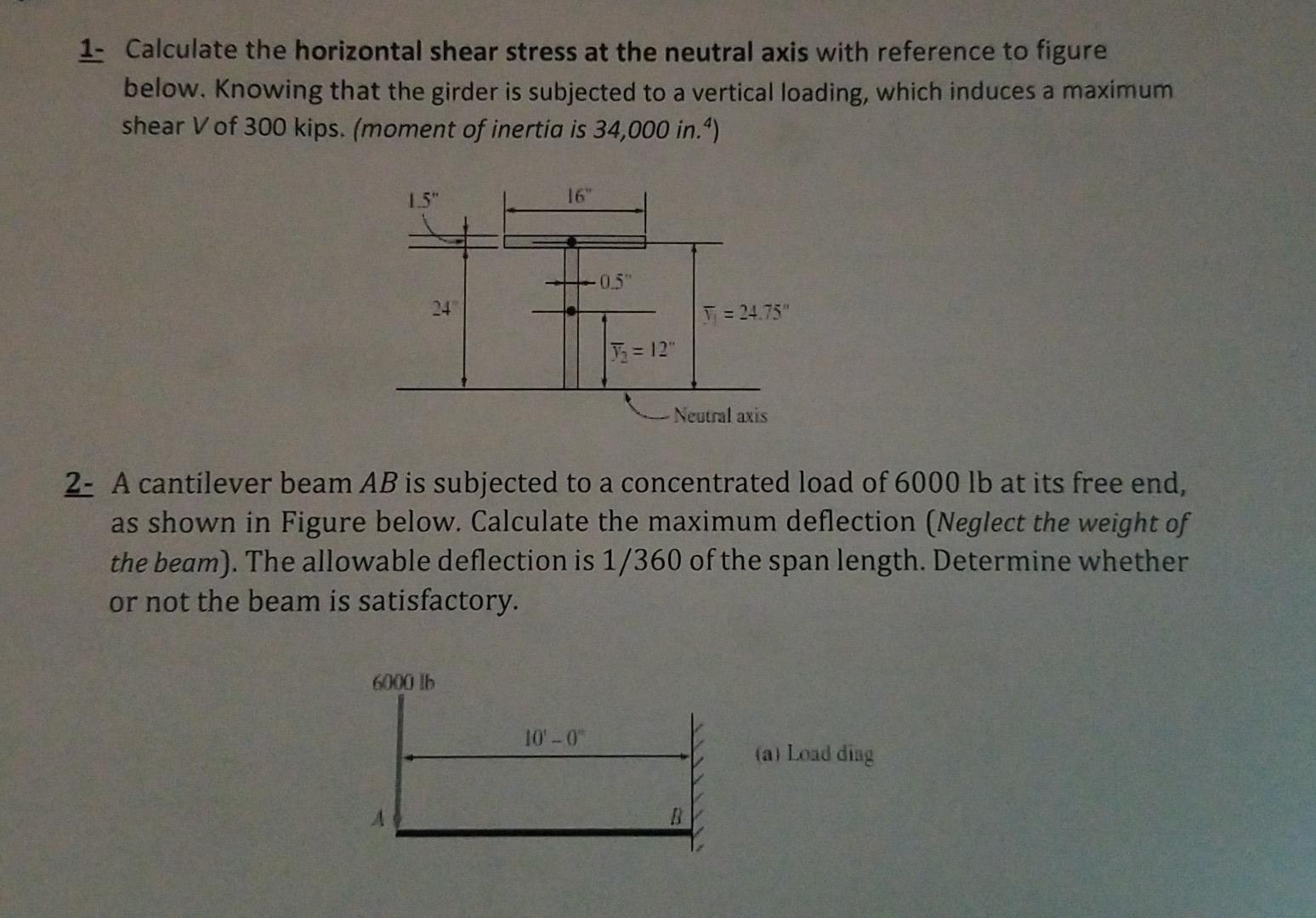 Solved 1- Calculate the horizontal shear stress at the | Chegg.com