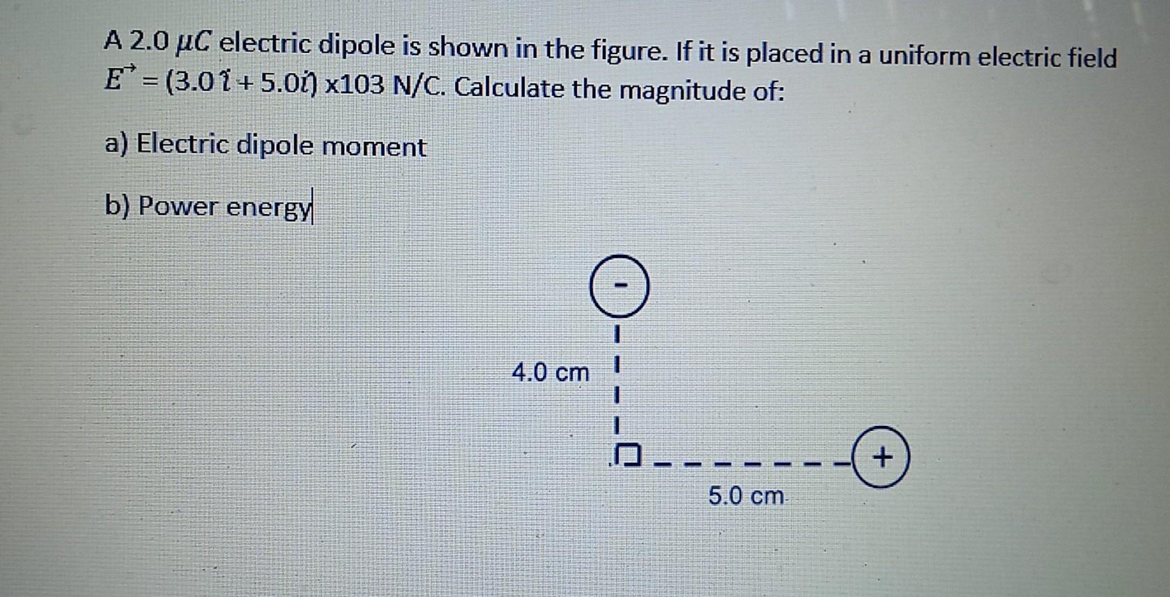 Solved A 2.0μC electric dipole is shown in the figure. If it | Chegg.com
