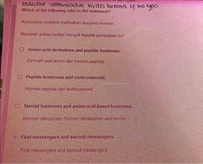 Solved endocrine communication involes hormones of two | Chegg.com