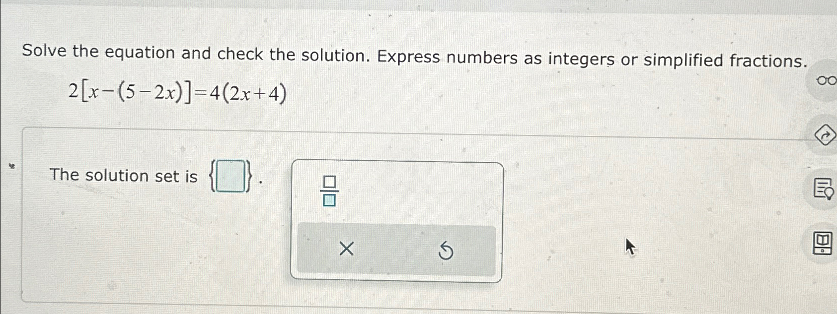 Solved Solve the equation and check the solution. Express | Chegg.com