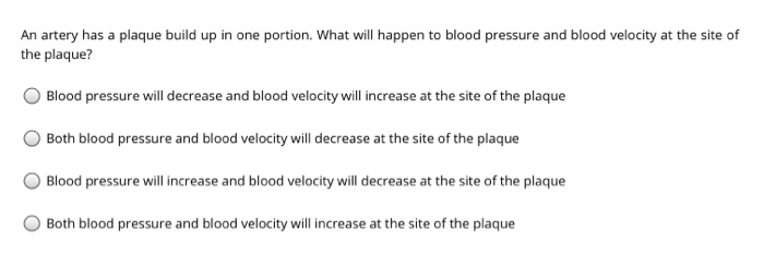 Solved An artery has a plaque build up in one portion. What | Chegg.com