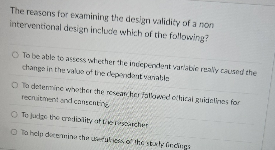 Solved The reasons for examining the design validity of a | Chegg.com