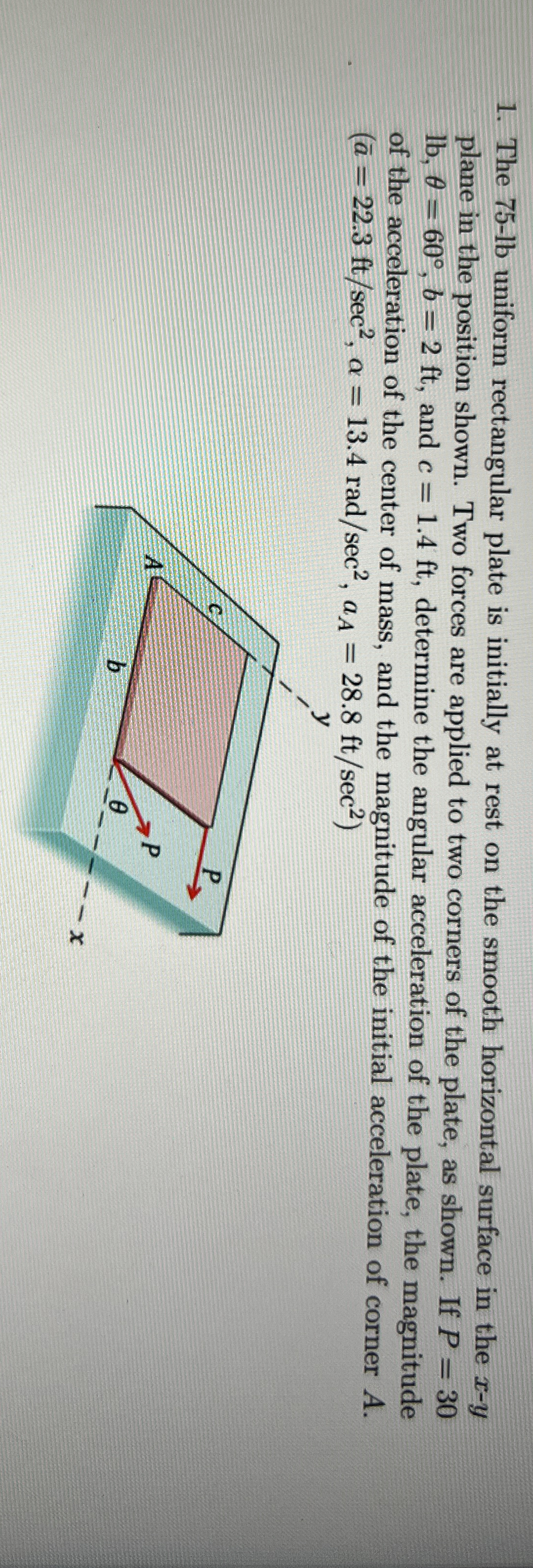 Solved The 75-lb ﻿uniform rectangular plate is initially at | Chegg.com