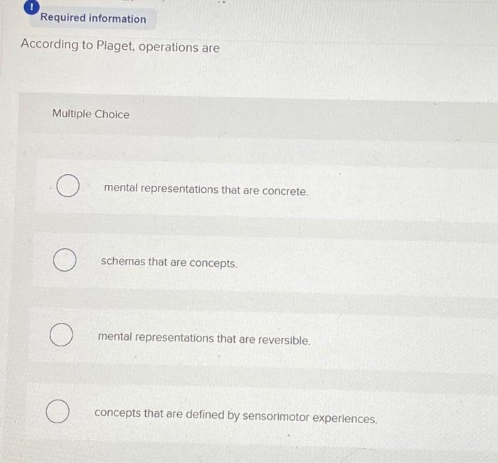 Solved Required information According to Piaget operations