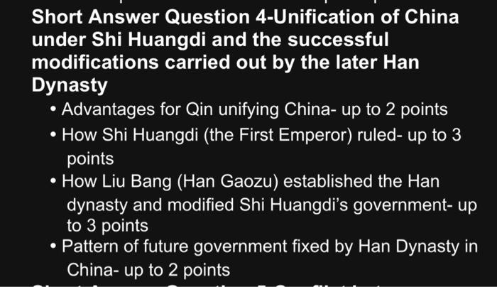 Short Answer Question 4-Unification of China under | Chegg.com